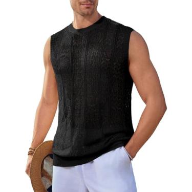 Imagem de Runcati Camiseta regata masculina sem mangas gola redonda casual malha de algodão verão praia, Preto, G