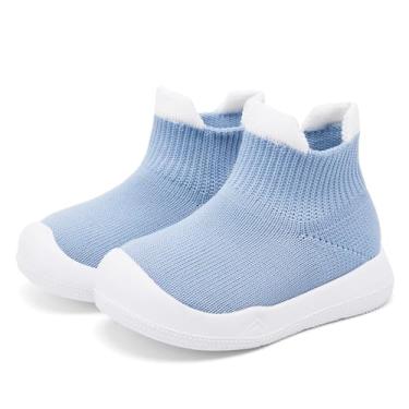 Imagem de Sapatos para bebês, meninas, meninos, meias com aderência, primeiros andadores, chinelo infantil antiderrapante, Azul-claro, 15-24 meses