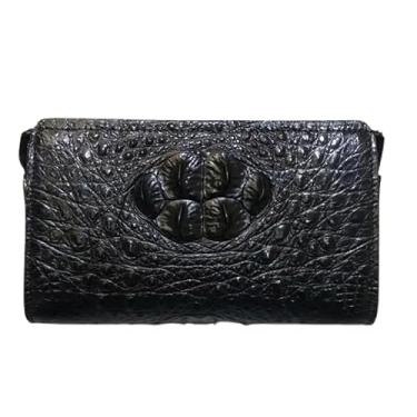 Imagem de Bolsa masculina autêntica de couro de crocodilo real com código de senha, bolsa de mão de couro de jacaré genuína, bolsa de cartão grande, Preto, 23cm(Length) x 14cm(Height) x 5cm(Deep)