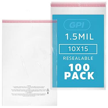 Imagem de GPI - Pacote com 100 sacos de poliéster transparentes de 25,4 cm x 38,1 cm, 1,5 mil - Sacos plásticos resseláveis com fita adesiva e aviso de sufocamento para embalagem de camisetas. Perfeito para