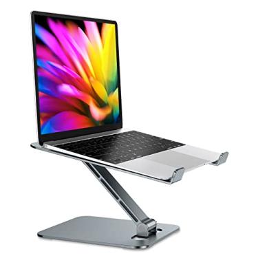 Imagem de Suporte dobrável para laptop RIWUCT Ergonômico com altura ajustável para mesa, suporte de alumínio para laptop compatível com MacBook Pro e Air, HP, Dell de 10 a 16 polegadas (cinza)