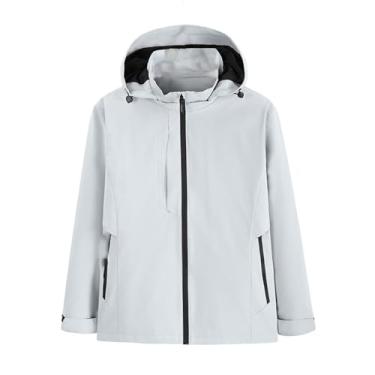 Imagem de Jaqueta masculina leve, corta-vento, elástico, com capuz, capa de chuva, cor sólida, casaco de ciclismo, Branco, G