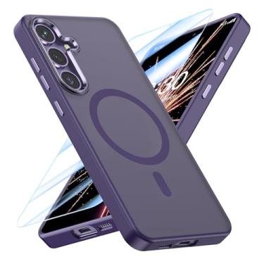 Imagem de MATEPROX Design magnético para Samsung Galaxy S24 Plus, capas protetoras elegantes e finas amarelas translúcidas foscas com protetor de tela para S 24+ 6,7'' 2024-roxo