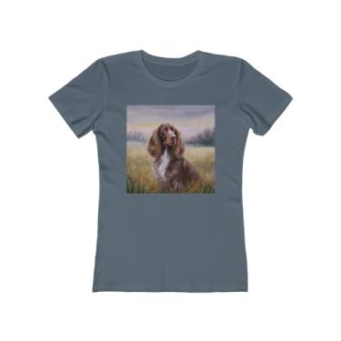 Imagem de Camiseta feminina de algodão fiado em anel Field Spaniel, Índigo sólido, 3G