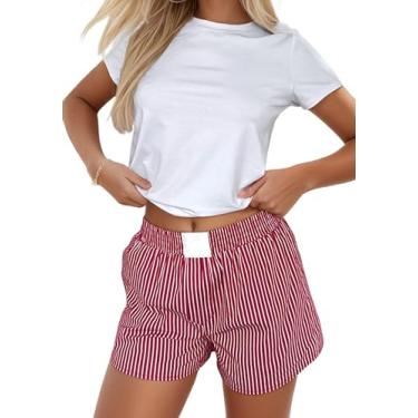 Imagem de MISSACTIVER Short feminino Y2K listrado sexy elástico cintura baixa pijama calcinha boxer pijama calcinha pijama lounge, Vermelho, M