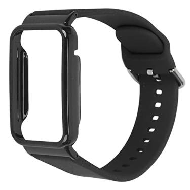 Imagem de Pulseira de relógio de silicone 2 em 1 com capa protetora para Mi Band 7 Pro, aperto ajustável, material macio que não irrita a pele, fácil instalação, vários cenários (preto com capa preta)