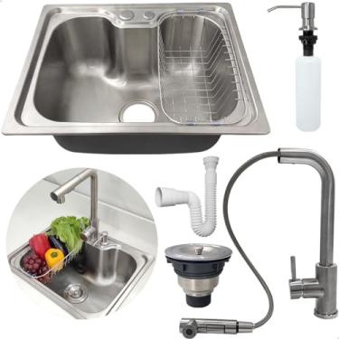 Imagem de Dona D Cor, Kit Cozinha Gourmet Cuba Inox 304 50x40 Com Torneira Monocomando 90 Graus Porta Detergente 500ml Valvula E Sifão Flexivel Universal Kit Cozinha 5 Pçs