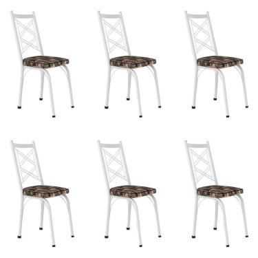Imagem de Kit 6 Cadeiras De Cozinha Delaware Estampado Mosaico Palha Pés De Ferro Branco