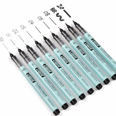 Imagem de Writech Canetas pretas Fineliner, conjunto de 9 micro canetas multiliner de precisão, canetas de desenho à prova d'água de secagem rápida para ilustração de artistas, esboços, diários de bala, mangá
