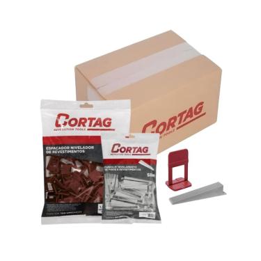 Imagem de Espaçador Nivelador Slim 1,5mm Vermelho Cortag C/200 Peças e 100 Cunhas