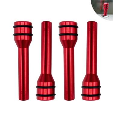 Imagem de awlbed 4 peças de tampa de pino de tração, puxador de fechadura de porta interior de carro, trava de porta de segurança antiarranhões de metal, trava de porta de segurança personalizada, botão de status de bloqueio de porta modificado, capa decorativa universal para carros (vermelho)