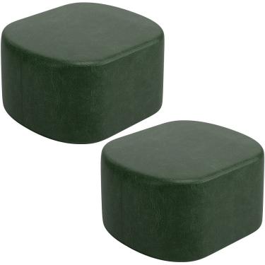 Imagem de Kit 2 Puffs Decorativos Orgânico para Living Quarto 70cm Doha W01 Couríssimo Verde Musgo - Lyam Decor