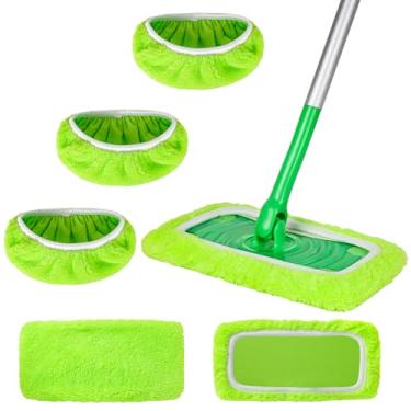 Imagem de ZHAYAO Pacote com 3 almofadas de esfregão de microfibra reutilizáveis compatíveis com esfregão Swiffer, capa de esfregão plana úmida e seca, almofadas laváveis para limpeza de piso de