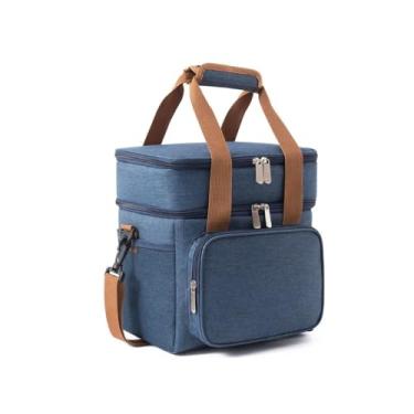 Imagem de Bolsa Térmica Grande Espaçosa Dois Compartimentos Lancheira Para Marmita, Passeio, Escola, Faculdade, Trabalho Bolsa Para Marmita, PREMIUM (Azul)