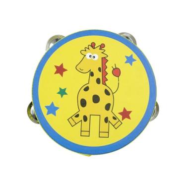 Imagem de rockible Tamborim de madeira Tamborim de mão Tamborim de mão Sino Instrumento musical Brinquedo educativo para crianças Dançando Festa Concerto Presentes, Girafa Amarela, 15cm