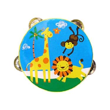 Imagem de rockible Tamborim de madeira Tamborim de mão Tamborim de mão Sino Instrumento musical Brinquedo educativo para crianças Dançando Festa Concerto Presentes, Animal, 15cm