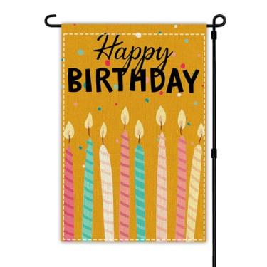 Imagem de Sinal de feliz aniversário bandeira jardim quintal vertical dupla face placa de aniversário decoração de festa suprimentos para gramado interno e externo 30,5 x 45,7 cm