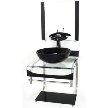 Imagem de Gabinete Vidro 40Cm Banheiro Curvado Duplo Inox Cuba Redonda - Cubas E