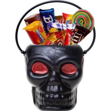 Imagem de Baldinho de Caveira Preta dia dos Mortos Bruxas Halloween - Toy Master