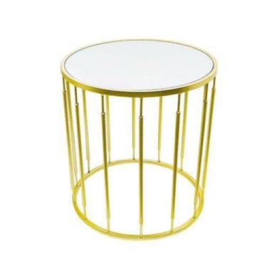 Imagem de Mesa Lateral Menor Redonda Metal Dourado Tampo Espelhado - LUXdécor