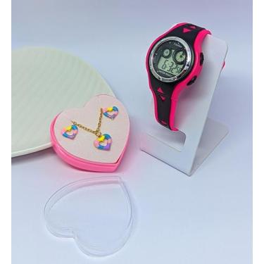 Imagem de Kit Relógio Infantil Digital Luz Led Colorido Menina Esporte Silicone 
