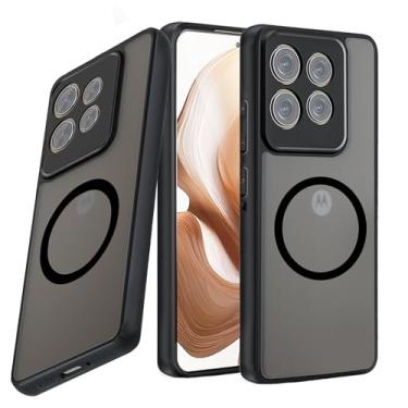Imagem de Guizzcg Capa magnética para Motorola Moto Edge 50 Neo/Moto S50 [compatível com Magsafe] Capa protetora à prova de choque traseira fosca translúcida, preta fosca