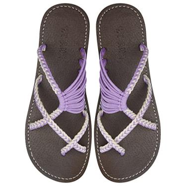 Imagem de Capana Sandálias rasteiras femininas de tecido - sandálias trançadas com tiras, sandálias de praia para mulheres verão elegante, sandálias boêmia de corda, sapatos femininos casuais de primavera,