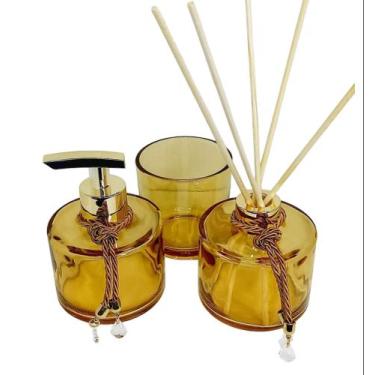 Imagem de Kit lavabo ouro ambar banheiro copo - DECORESHOP