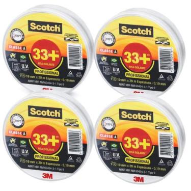 Imagem de Fita Isolante 33+ 19x20m Profissional Scotch 3m 4 Unidades