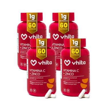 Imagem de Vitamina C 1000mg e Zinco - Suporte Imunológico e Antioxidante - 4 potes com 60 Cápsulas cada, Vhita