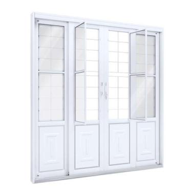 Imagem de Porta de Correr de Aço com Postigo 213 x 200 x 13 cm 4 Folhas Grade Qu