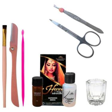 Imagem de Kit Designer Sobrancelha Henna Chandra Profissional Pincel Palito Dosa