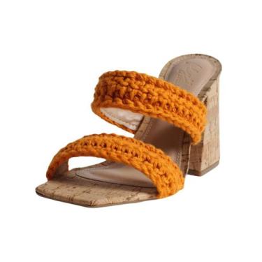 Imagem de Tamanco - Salto Bloco 9cm - Arcos Crochê Laranja / Ref 43 - FLYSHOES, 