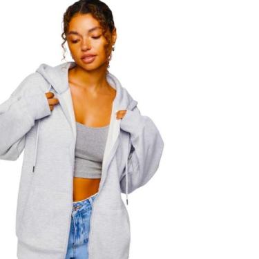 Imagem de Blusa Moletom Jaqueta ABERTO ZÍPER Feminina Flanelado Frio Blusão Corr