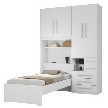 Imagem de Quarto Completo de Solteiro com Cama e Guarda-Roupa 1225D Branco