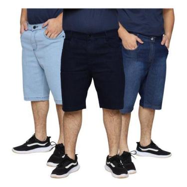 Imagem de Kit 3 Bermudas Jeans Masculina Tradicional Algodão Plus Size Premium -