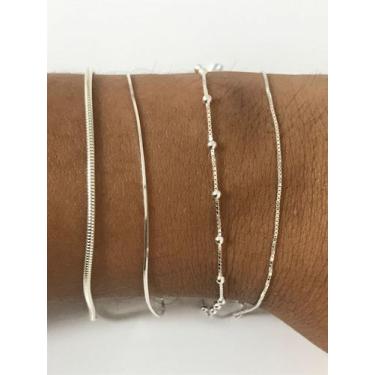 Imagem de Kit 4 Pulseiras Prata Lei 925 Bolinha Rabo Rato Veneziana - Lojas La+N
