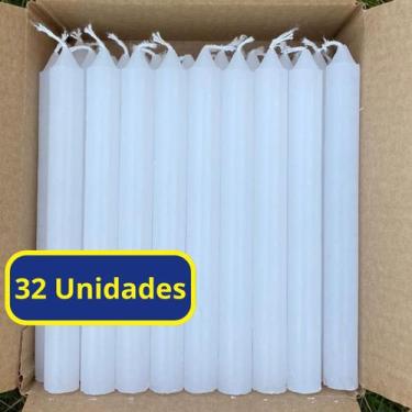 Imagem de Kit 32 Vela Palito Branca 17cm Atacado Parafina Pura - Velas Master
