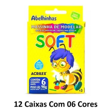 Imagem de Massa De Modelar Acrilex Soft 6 Cores 90g - Kit 12 Unidades