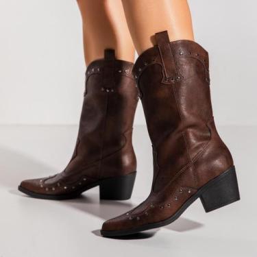 Imagem de Bota Feminina Lorena Texana Country Cano Médio Com Tachas Bico Fino Sa