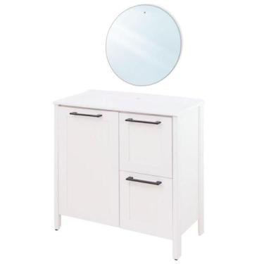 Imagem de Gabinete Armário Banheiro Ditália com Pia + Espelho BN-01, Branco