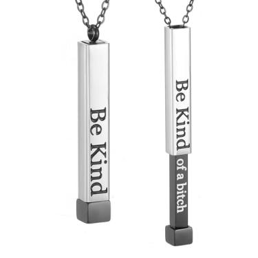 Imagem de SKQIR Be Kind of a Badass Colares femininos com mensagem oculta para melhores amigas irmãs, presentes inspiradores engraçados, colares com pingente de barra vertical, joias, presentes de mordaça para