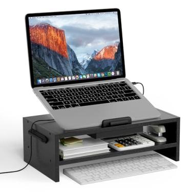 Imagem de Suporte ajustável de madeira para laptop, suporte ergonômico de altura, suporte para notebook compatível com laptops Air, Pro, Dell, HP, Lenovo More de 10 a 17,3 polegadas, preto