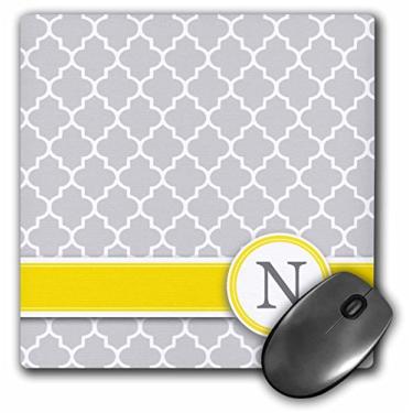 Imagem de 3dRose Mouse pad LLC 20 x 20 x 0,25 polegadas, seu nome pessoal letra inicial N, padrão Quatrefoil cinza monograma, cinza amarelo personalizado (mp_154580_1)