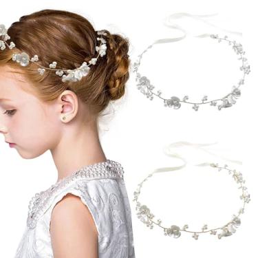 Imagem de Auswalar 2 peças de tiara de flor de pérola para noivas, coroa de princesa, coroa com pérolas, enfeite de cabeça de menina