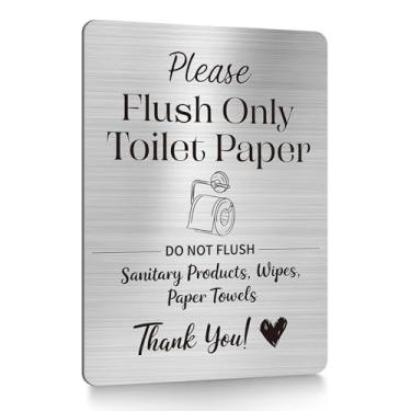 Imagem de Placa de papel higiênico Flush Only, placa de banheiro premium com 2 adesivos, placa de vaso sanitário para evitar danos ao encanamento, ideal para banheiro e anfitrião de negócios, fácil de colocar