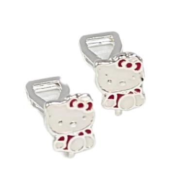 Imagem de Brinco de Pressão Infantil BP - Gatinho com Lacinho | Banhado a Ouro 18K ou Prata 925 I Produto Brasileiro (Prata)