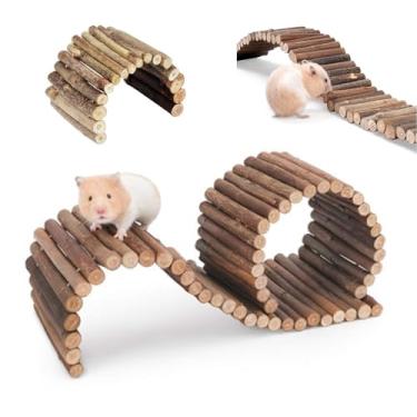 Imagem de PINVNBY Hamster Suspensão Ponte Escada Roedores Arco de Madeira Natural Ponte Dobrável Brinquedo de Mastigar Esquilo de Hamster, Porco da Guiné e Outros Animais Pequenos (Comprimento de 2 Tipos)