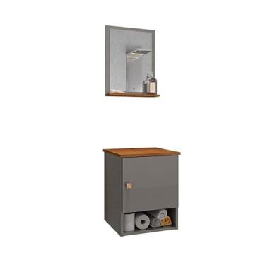 Imagem de Gabinete Armário 1 Porta Banheiro com Espelho Lima Cor: Titanium/Nature