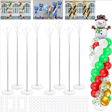 Imagem de Kasyat 8 Sets Balloon Column Stand Kit 9.1ft Adjustable Balloon Pillars for Floor Balloon Arch Tower with Weight Base and 50 Balloon Rings Metal Backdrop Stands for Christmas Baby Shower Party